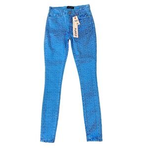 Purple Brand Mid Rise Skinny Jeans Light‎ Blue Metallic Logo Print D0000 Mens 26
